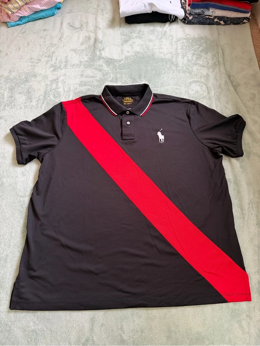 Polo Ralph Lauren Performance XXL Black Red Diagonal Stripe Polo Custom Fit